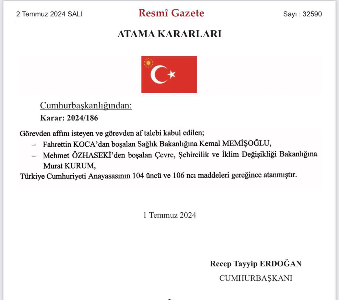 Sn. Mehmet Özhaseki ve Sn. Fahrettin Koca Bakanlarımıza hizmetleri için teşekkür ediyorum.